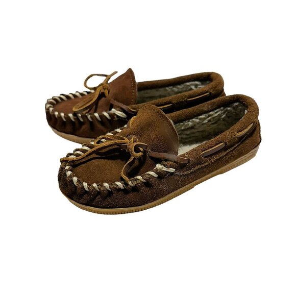 Minnetonka Cassie Slippers for Kids Dark Brown/Cream - Picture 2 of 7